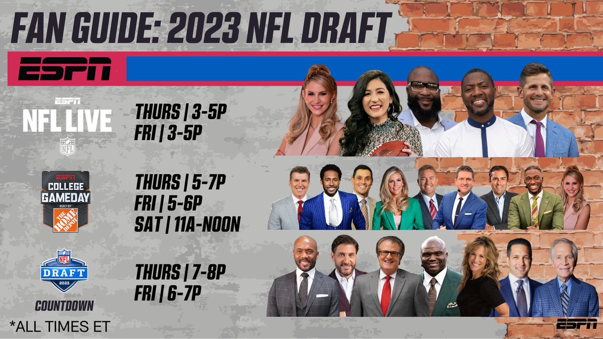 ESPN PR on X: 'ESPN programming on-location in Kansas City, Mo. for the  2023 #NFLDraft ☑️NFL Live ☑️@CollegeGameDay ☑️NFL Draft Countdown presented  by ZipRecruiter More:   / X