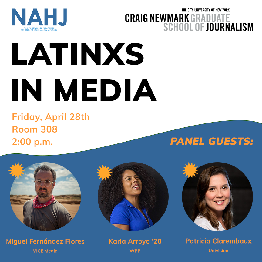 Carmen7Graciela's tweet photo. 📢 Les invitamos este viernes al panel Latinx in Media, presentado por el capítulo de NAHJ de @newmarkjschool y el Programa de Periodismo Bilingüe de nuestra escuela. Regístrense aquí: https://t.co/4Y7PqKNnvr https://t.co/k33xa71Ctn