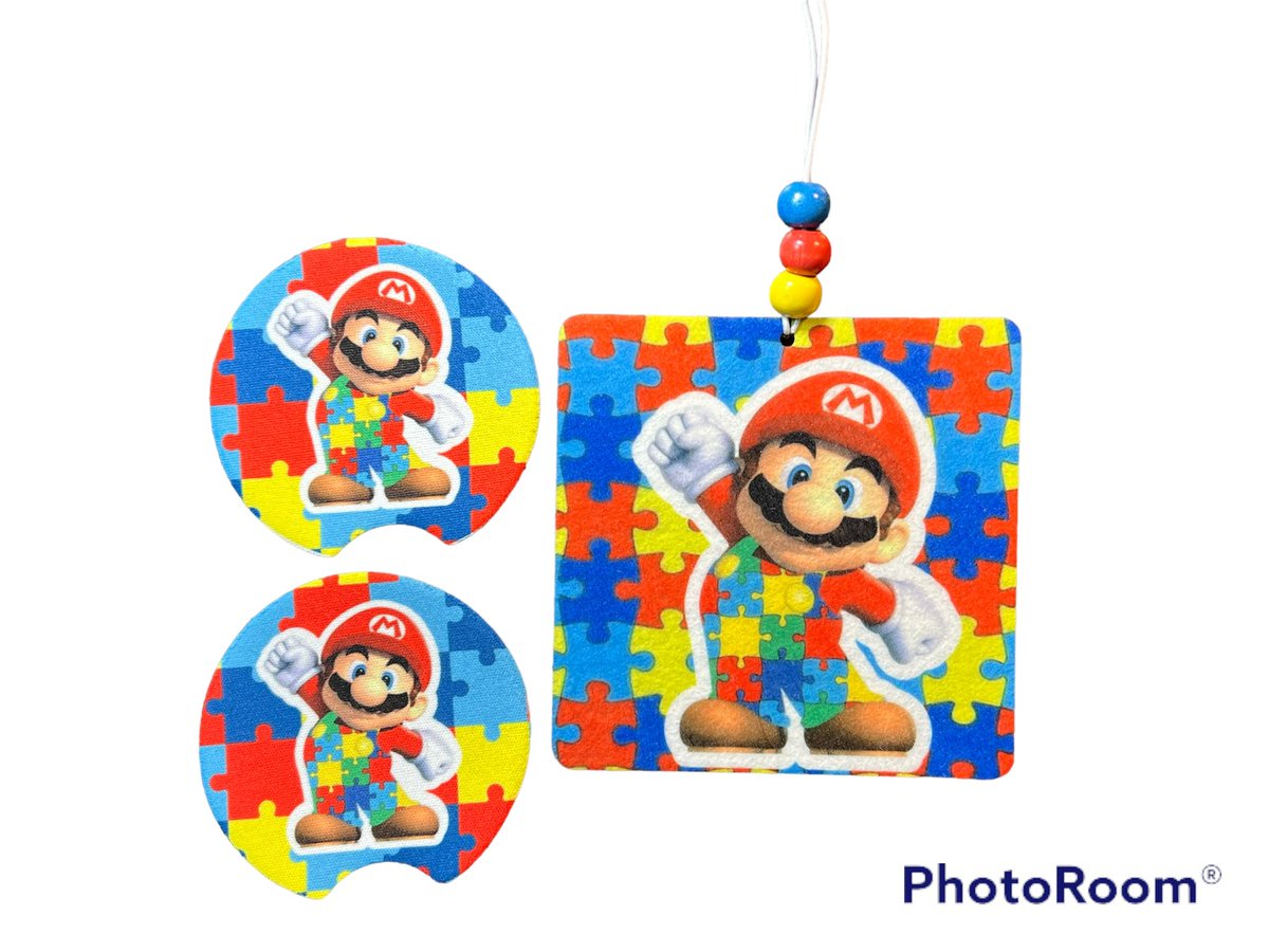 Autism Puzzle Freshie And Matching Car Cup Holder Coasters Set New by BeachCrafts247 via @Etsy #Mario #Autism #CarCupCoasters #AirFreshener #puzzle #new #gift #handmade #forsale #CarAccessory #BeachCrafts247