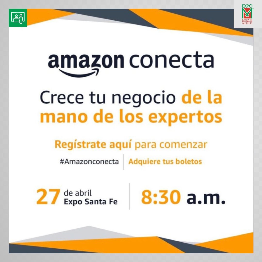 ExpoSantaFeMx's tweet image. Asiste a #AmazonConecta evento que te ayudará a impulsar tu negocio, con casos de éxito y ponentes invitados🗓 Jueves 27 de Abril, 2023⏰ Horario: 8:30 a.m.📍Lugar: Expo Santa Fe #CDMX
👉Boletos aquí:  bit.ly/41tHiVc #ExpoSantaFeMX #Eventos #Congresos #meetingplace