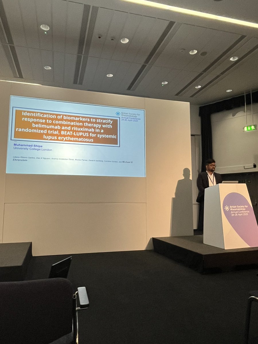 EhrensteinLab's tweet photo. Well done to @MuhammadShipa  on your talk at the #BSR23 on #biomarkers of response to belimumab and rituximab combination - results from the BEAT-LUPUS #SLE trial https://t.co/pML2osfGpa