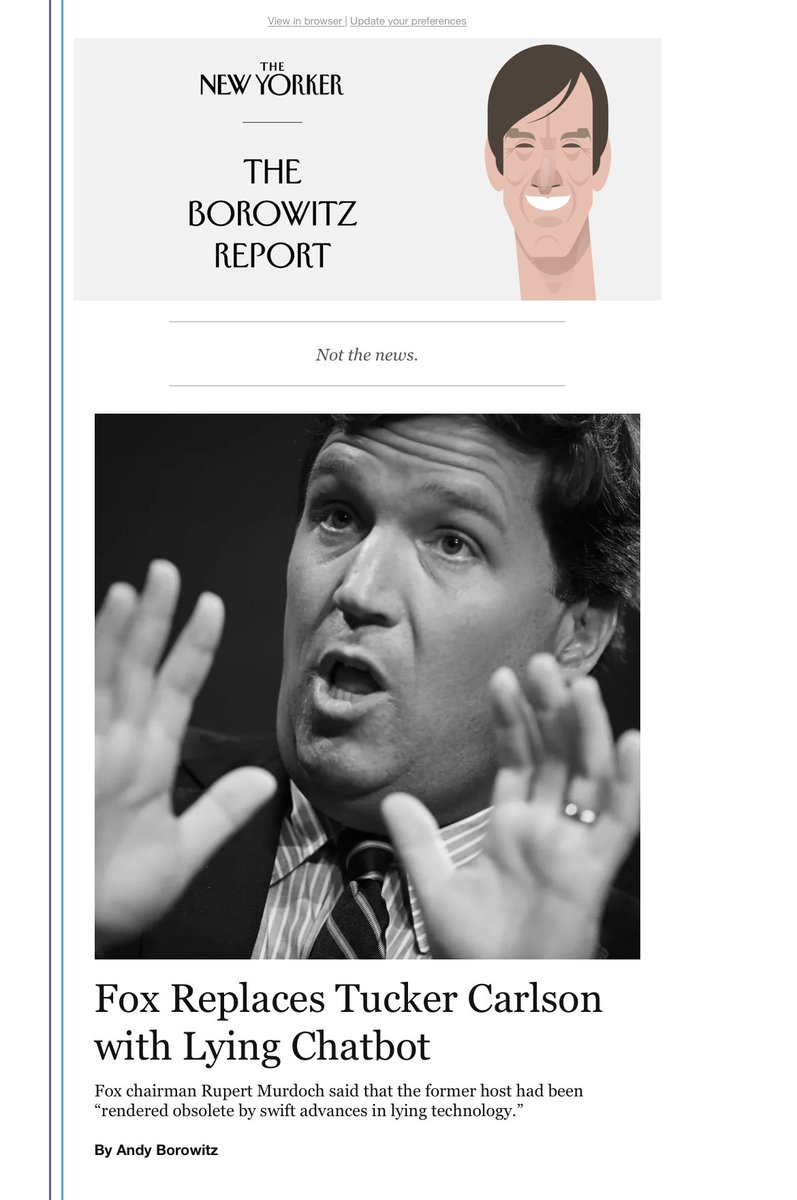 Brookaitken's tweet photo. The Borowitz Report never ceases to amaze!! 😂 so good!! @BorowitzReport @ExportedFromMI @itsJeffTiedrich @TheRealHoarse @AriMelber @MichaelRapaport #borowitzreport #newyorker https://t.co/1gCtxvwdwN