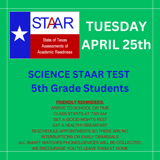 Friendly Reminder... there is STAAR testing tomorrow at Westpark 🐾
