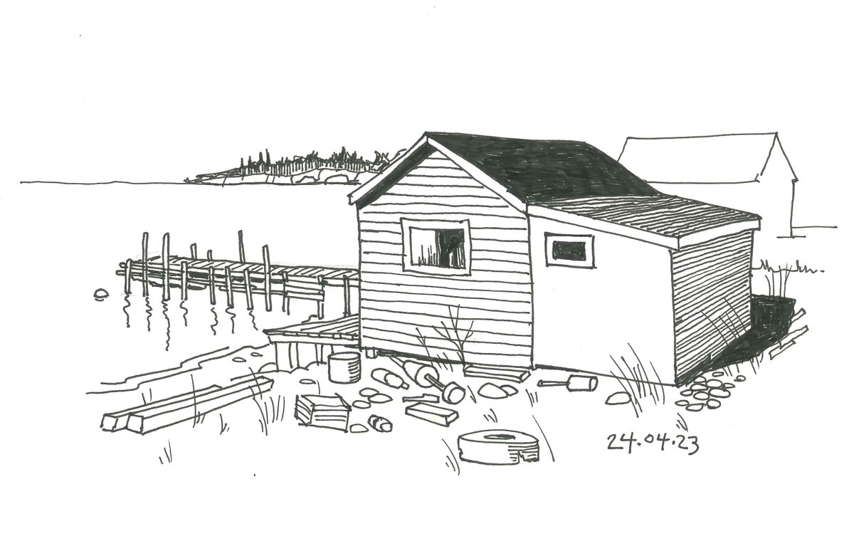 NelsonRice3's tweet photo. 26/114 Fisherman's Reserve fishing shacks #drawing #sketch #penandink #seascape #fishingshack #novascotia https://t.co/kodLlVnVBb