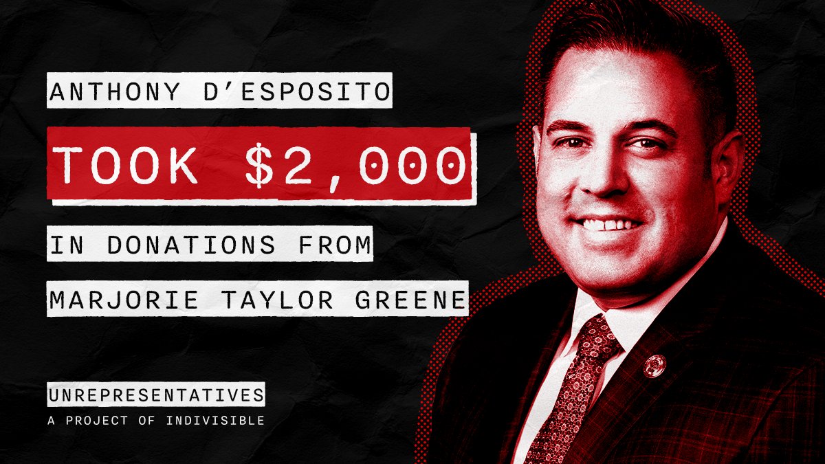 "Bipartisan" <a href="/ANTHONYDESPO/">Anthony P. D'Esposito</a> votes with Marjorie Taylor-Greene 94% of the time and took $2,000 in campaign contributions from #MTG. 

This is not what #LongIsland and #NY04 look like.

Return radical extremist money!