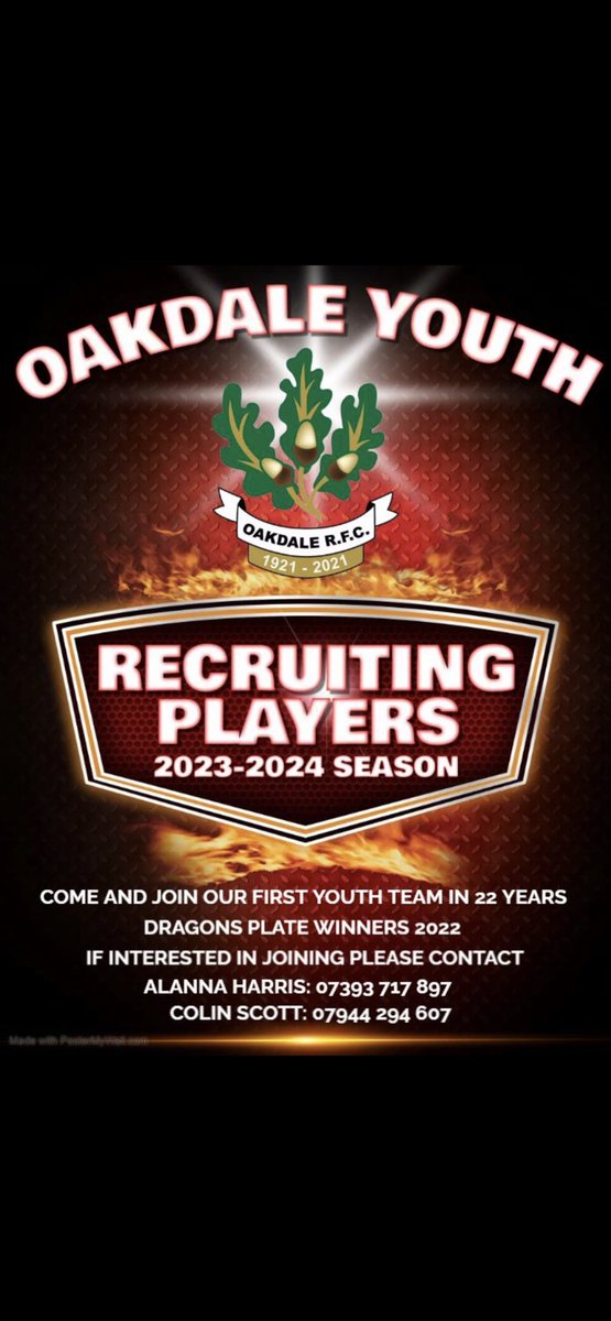 colin_ots's tweet photo. After 21 years we will be running a   Youth Team next season . Want to join a fantastic group of boys play Rugby and be part of our History. Oakdale RFC Youth are the team for you get in touch ahead of pre season #oneclub https://t.co/sdwSOxyi4x