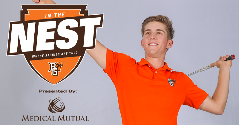 BGSU_Athletics's tweet photo. 𝙄𝙣 𝙩𝙝𝙚 𝙉𝙚𝙨𝙩: Darin Hudak of @BGMensGolf has enjoyed his time at Bowling Green and thinks the Falcons are poised to make some noise at next week's MAC Championship. #AyZiggy 🟠🟤