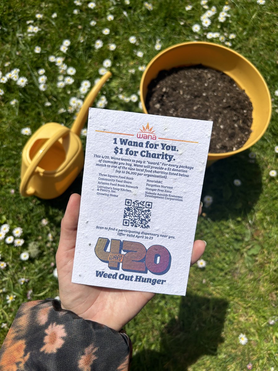 WanaBrands's tweet photo. 4ward20 in review:
- 18,000 seed cards distributed
- $42,000 raised by Wana Brands
- $150,000 donated by the Wana Brands Foundation

Thank you to everyone who contributed in the fight against food insecurity. We couldn't do it without our community! 
https://t.co/tmj3qK31FR https://t.co/pL7zGxEdor