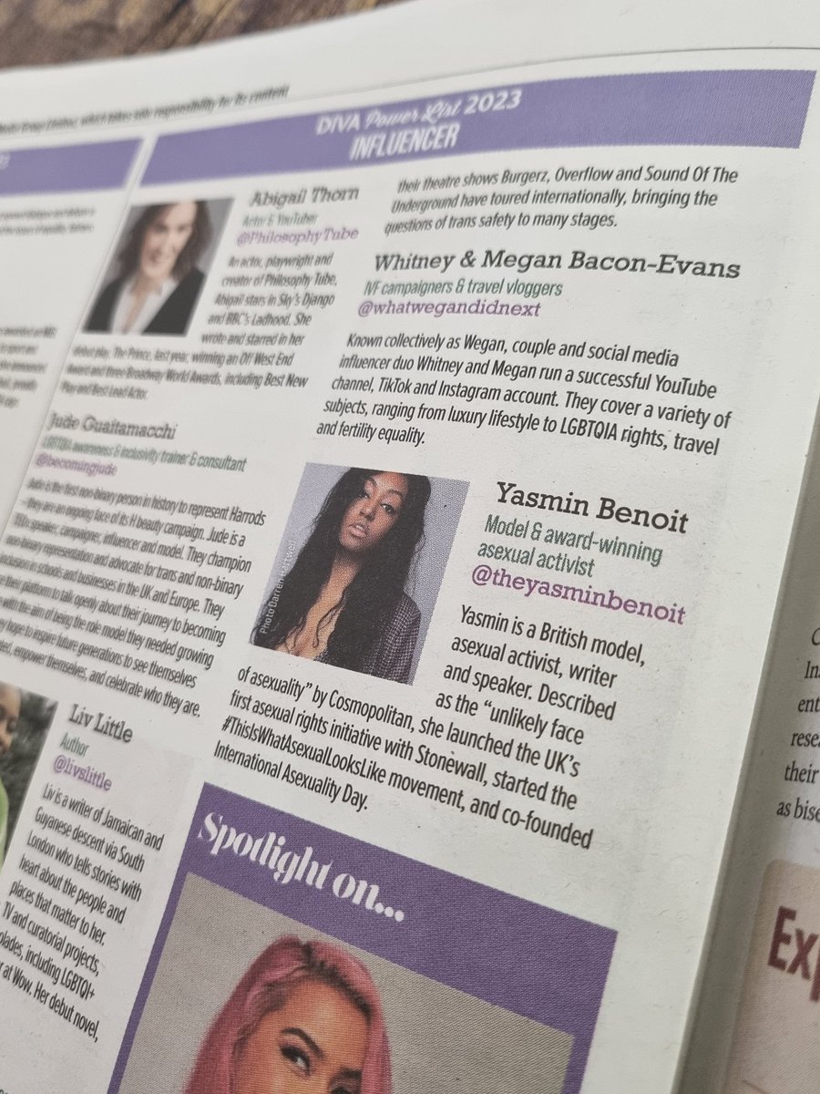 theyasminbenoit's tweet photo. I'm honoured to have been featured on the #DIVAPowerList23! Thanks @DIVAmagazine for recognising my work as an asexual activist!
Happy #LesbianVisibilityWeek to the ace lesbians in particular. π
#ThisIsWhatAsexualLooksLike https://t.co/D6HpGmnTcQ
