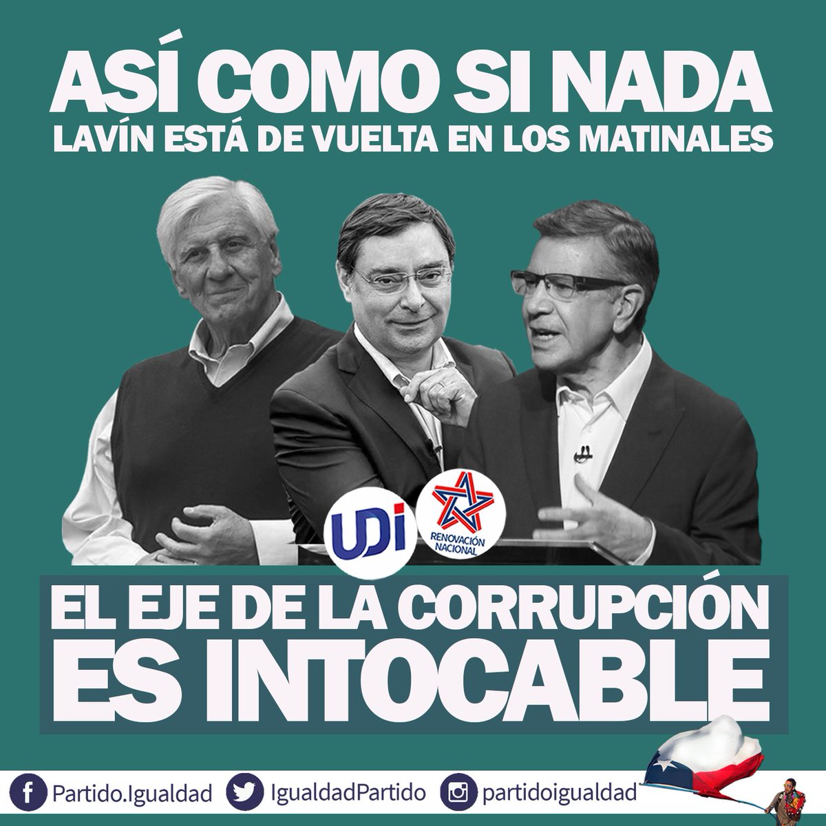 Trío de corruptos @LavinJoaquin @TroncoTorrealba @FelipeGuevaraSt
@RNchile @udipopular