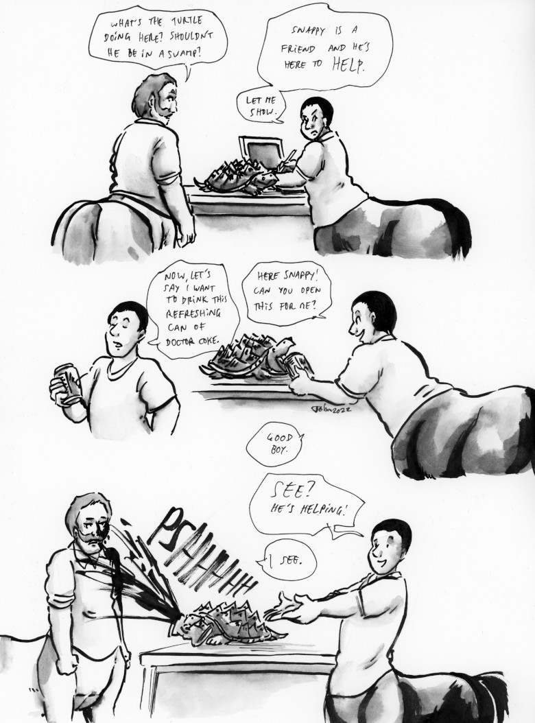OffCentaured's tweet image. Special bonus epilouge! offcentaured.the-comic.org/comics/175/ Finding use for a turtly friend! #centaur #webcomics #turtle #webcomic #centaurs #comics #furryart