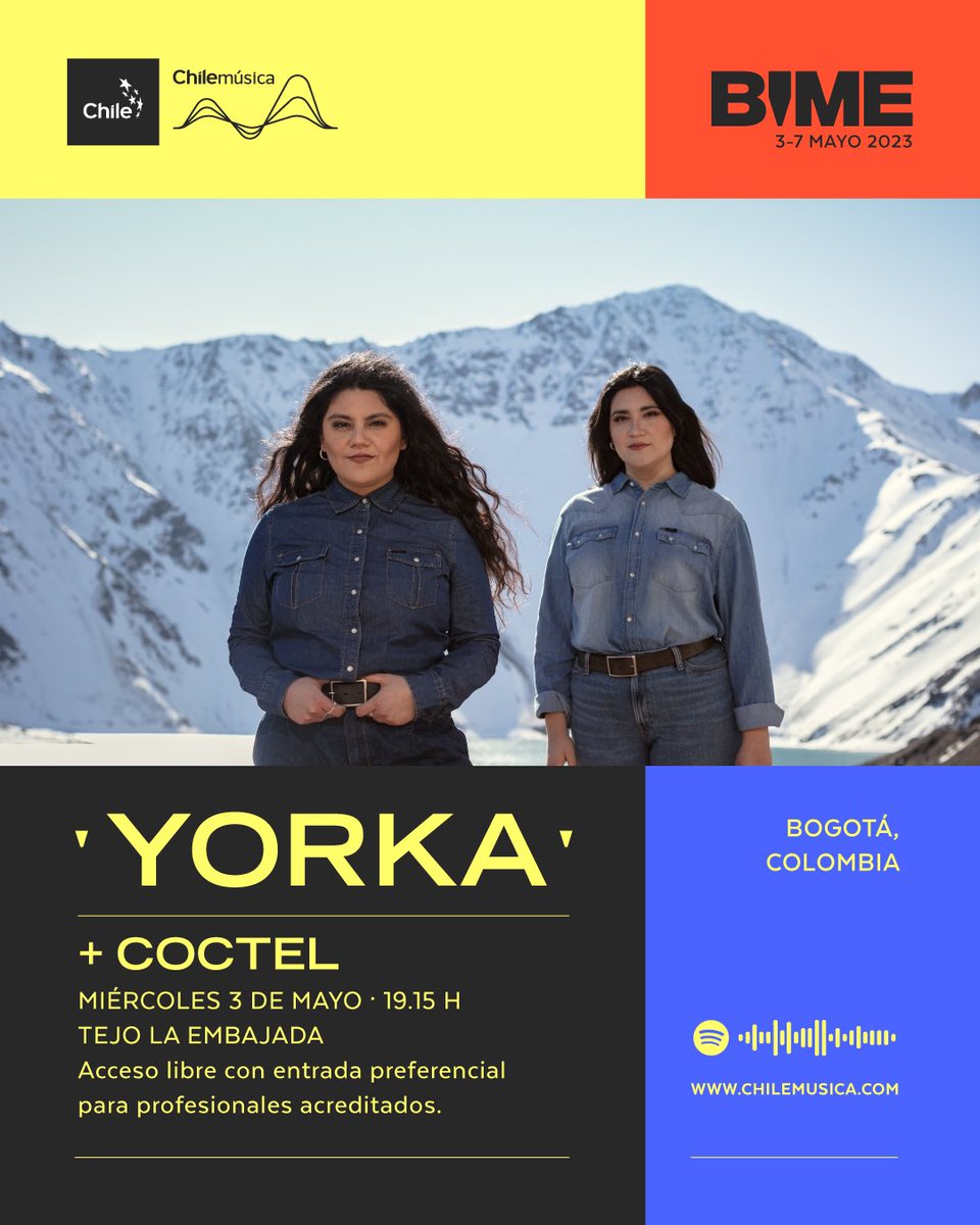 _chilemusica's tweet photo. Y nos vamos pa´ 🇨🇴! Por 2º año consecutivo llegamos a @BIMEnet_, el encuentro clave para el desarrollo de la industria musical de nuestro sector.
📍3 al 7 de mayo en BOGOTÁ con una delegación de 7 empresas, paneles y el showcase de @yorkamusica .
+info: https://t.co/yaTRcGOH4T https://t.co/kyU9SBq66D
