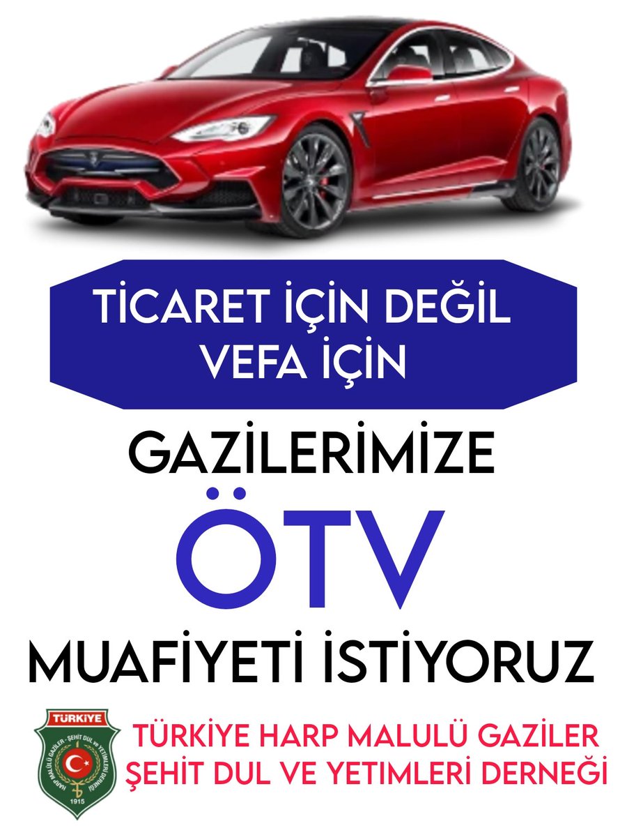 GAZİLERE ÖTV MUAFİYETİ HAKTIR.
<a href="/RTErdogan/">Recep Tayyip Erdoğan</a> 
<a href="/tcbestepe/">T.C. Cumhurbaşkanlığı</a> 
<a href="/HMBakanligi/">T.C. Hazine ve Maliye Bakanlığı</a> 
<a href="/tcsavunma/">T.C. Millî Savunma Bakanlığı</a> 
<a href="/csgbakanligi/">T.C. Çalışma ve Sosyal Güvenlik Bakanlığı</a> 
<a href="/tcailesosyal/">T.C. Aile ve Sosyal Hizmetler Bakanlığı</a> 
#Ötvmuafiyetigazilerimizedetanınsın