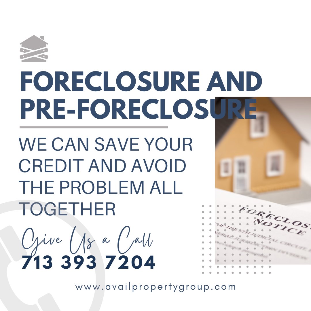 Avail_PG's tweet image. F  O  R  E  C  L  O  S  U  R  E🔒

You've got options! Don't wait, give us a call NOW!📲713-393-7204.

#AvailPG #Foreclosure #PreForeclosure #ForeclosureHelp #RealEstateInvestor #SanAntonioRealEstate #HoustonRealEstate #CashBuyers #WholesaleDeals #CreditRepair #SellYourHomeFast