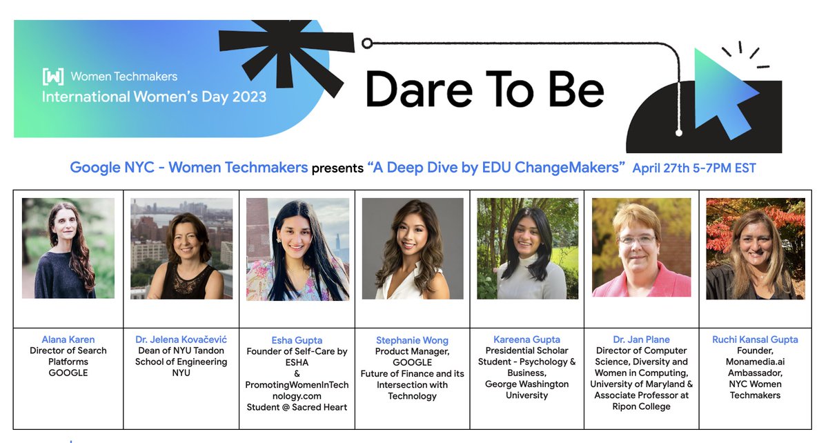 Ruchi (pronounced like Gucci) (@ruchi2d2) on Twitter photo NYC WTM presents "A Deep Dive by EDU ChangeMakers" Thursday April 27th, 5-7pm EST
event registration @ lnkd.in/g6tVW3wP
future events @ lnkd.in/g_nyiuTX
#WTMDareToBe #IWD2023 <a href="/WomenTechmakers/">Women Techmakers</a> <a href="/GoogleDevsNA/">Google for Developers Communities - North America</a> NYC WTM presents "A Deep Dive by EDU ChangeMakers" Thursday April 27th, 5-7pm EST
event registration @ lnkd.in/g6tVW3wP
future events @ lnkd.in/g_nyiuTX
#WTMDareToBe #IWD2023 <a href="/WomenTechmakers/">Women Techmakers</a> <a href="/GoogleDevsNA/">Google for Developers Communities - North America</a>