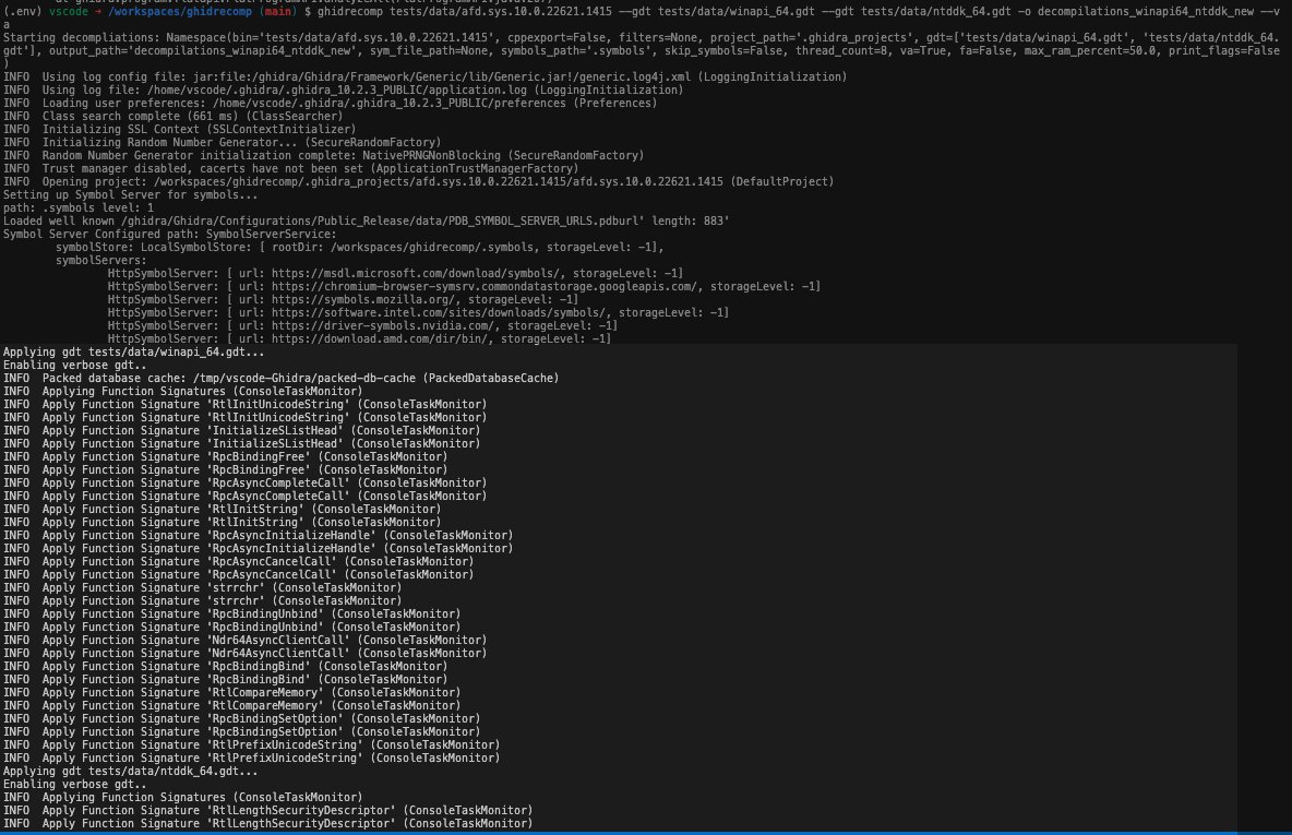 clearbluejar's tweet image. ghidrecomp v0.3.2 🔥 #ghidra #decompiler #python

Now with Ghidra Data Type (GDT) support. Check out the diff to see how a custom GDT can enhance the decompilation. 
github.com/clearbluejar/g…