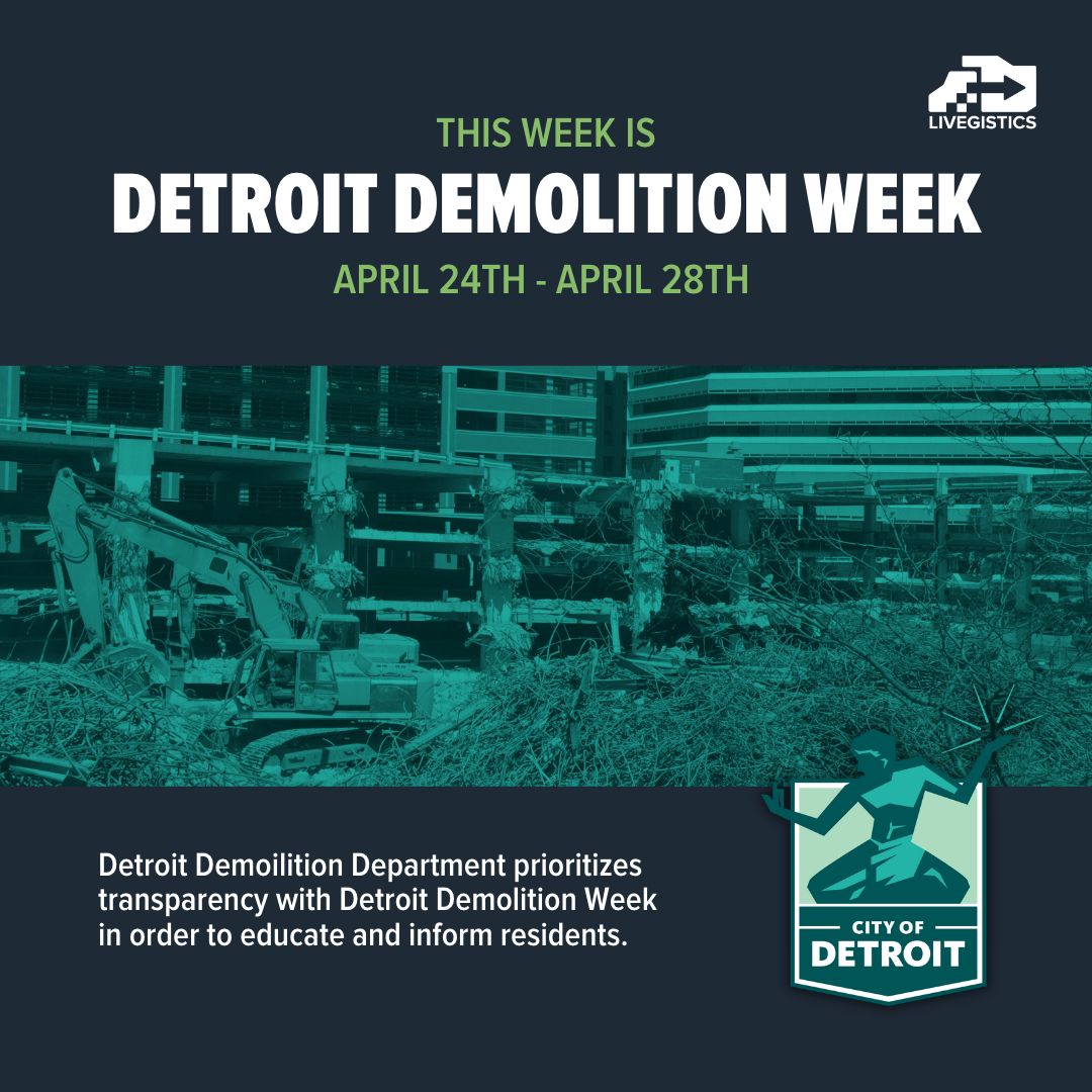 livegistics's tweet photo. 🚨 It's Detroit Demolition Week! 🚨 Livegistics is proud to support this initiative and encourage everyone to check out the City of Detroit Demolition Department's page to learn more about ways you can get involved. @DetroitDemo313 @CityofDetroit #DetroitDemolitionWeek https://t.co/jURy1M93DI