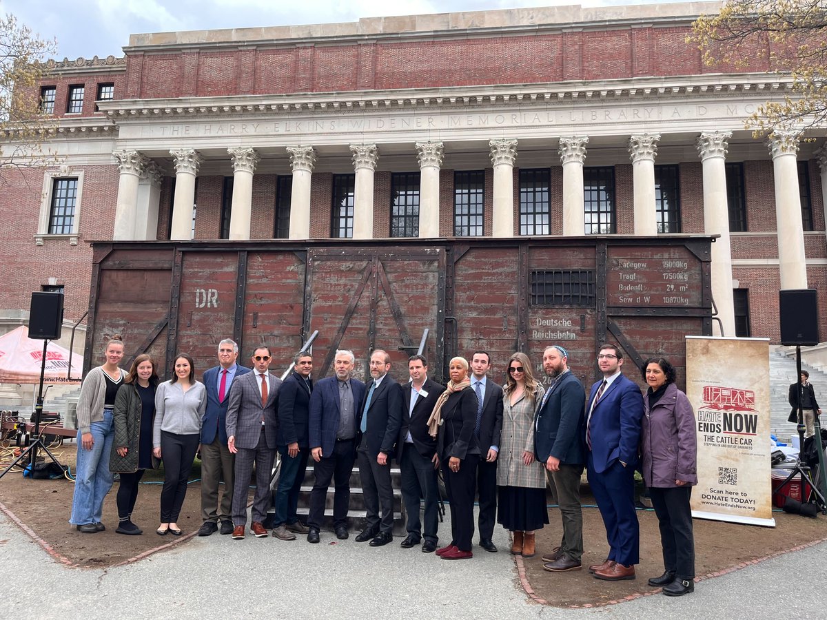 ADL_NewEngland's tweet photo. Visiting the @my_shadowlight cattle car in Harvard Yard today as we bear witness to the Shoah and #learntoneverforget. @HarvardHillel https://t.co/irs68ZiCy1