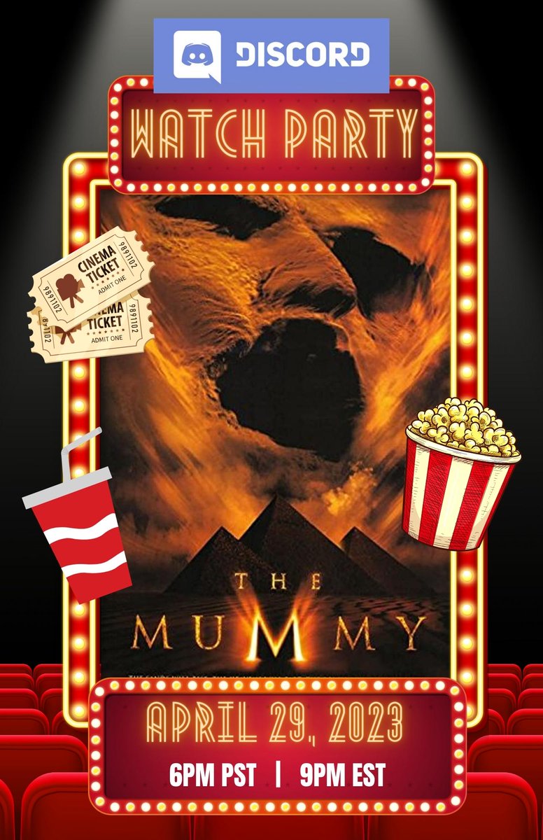 THIS SATURDAY, Angela <a href="/Darling_Gypsum/">Angela</a> is hosting a watch party of the 1999 cinematic masterpiece "The Mummy" starring Brendan Fraser &amp; Rachel Weisz! BYOP🍿

Join us on the Nerdsmith discord server for the movie!

Sat April 29
6pm Pacific | 9pm Eastern
discord.gg/4hR4pdc