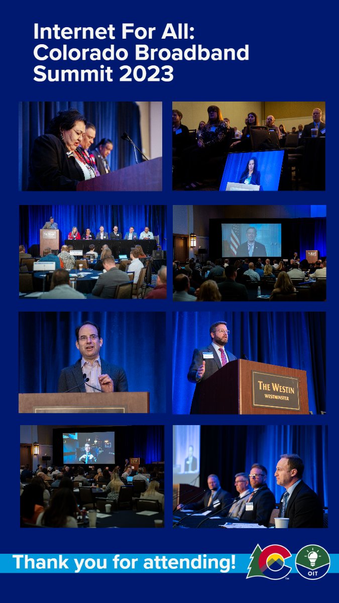 CO_Broadband's tweet photo. Our inaugural #InternetForAll: #ColoradoBroadband Summit was a big success! Thank you to everyone who attended!
@COAttnyGeneral @OITColorado @sdacolorado @COcounties @CO_Municipal @OeHI_Colorado @ColoradoLabor @NTIAgov https://t.co/rf0oAtgwXA
