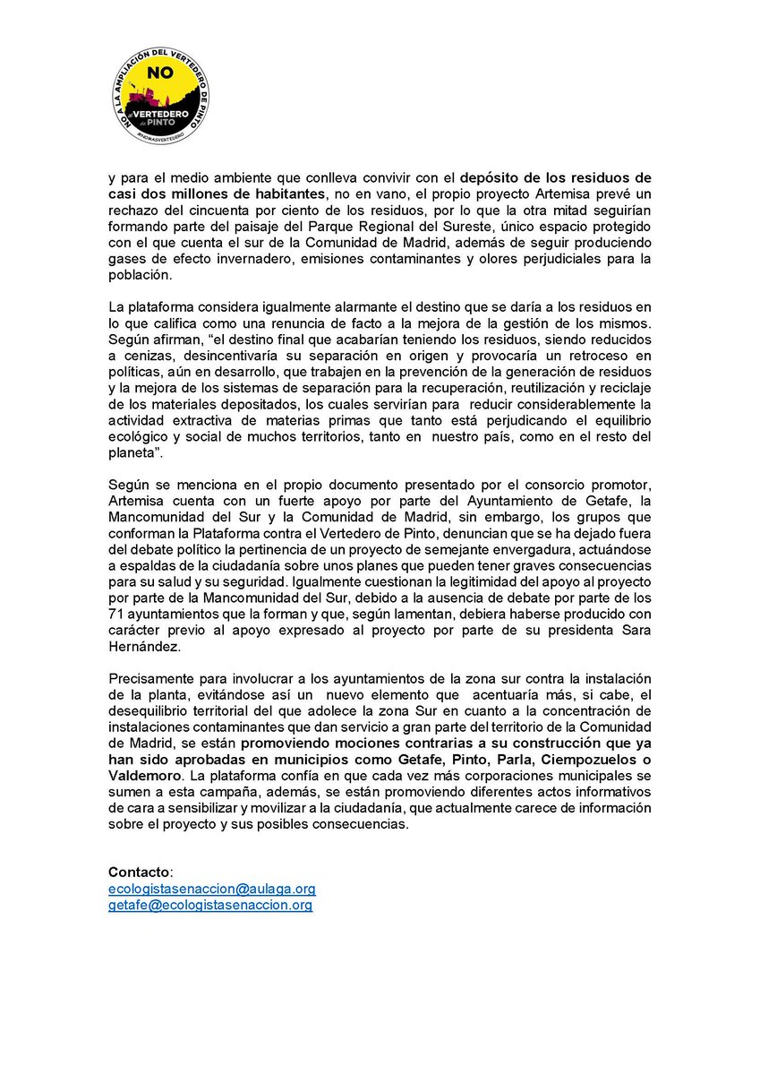 Plataforma Cierre Vertedero Pinto tweet media