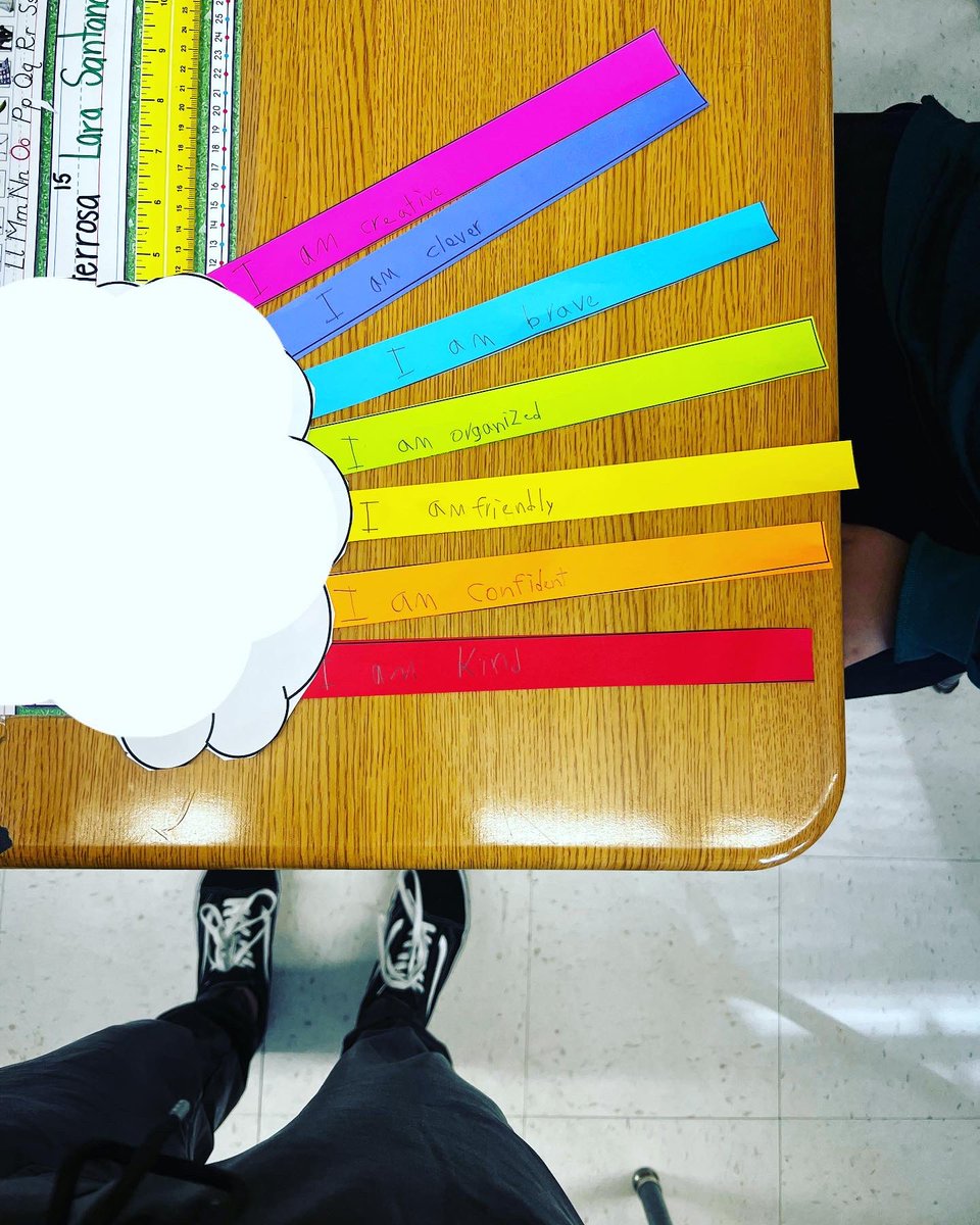 OMG! LOVE how these turned out! Did an SEL activity with clouds/rainbows while reading A Bad Case of the Stripes. We then wrote positive affirmations. I am… ALL students really got into it!#LBTogetherWeCan