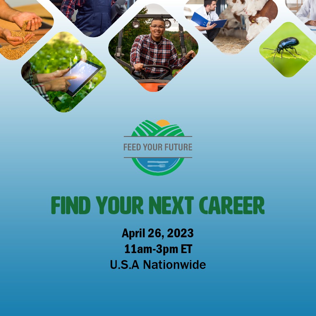 National USA Virtual Career Fair! | #Online | 04/26/2023 | 11:00 AM -03:00 PM |

See flyer, register <a href="/AgCareers/">AgCareers</a>

#CareerFair #Jobseekers