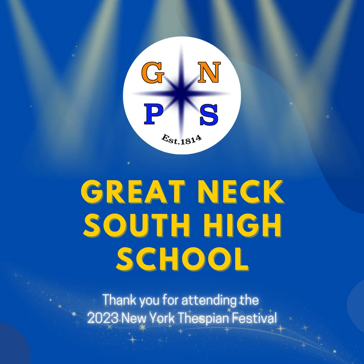 We look forward to seeing Great Neck South High School this Saturday at the 2023 New York Thespian Festival. We hope you enjoy the workshops and performances! 🎭 🥳

#newyorkthespians #nythespians #thespiansociety #thespians #thespian #thespy #NYThespianFestival2023