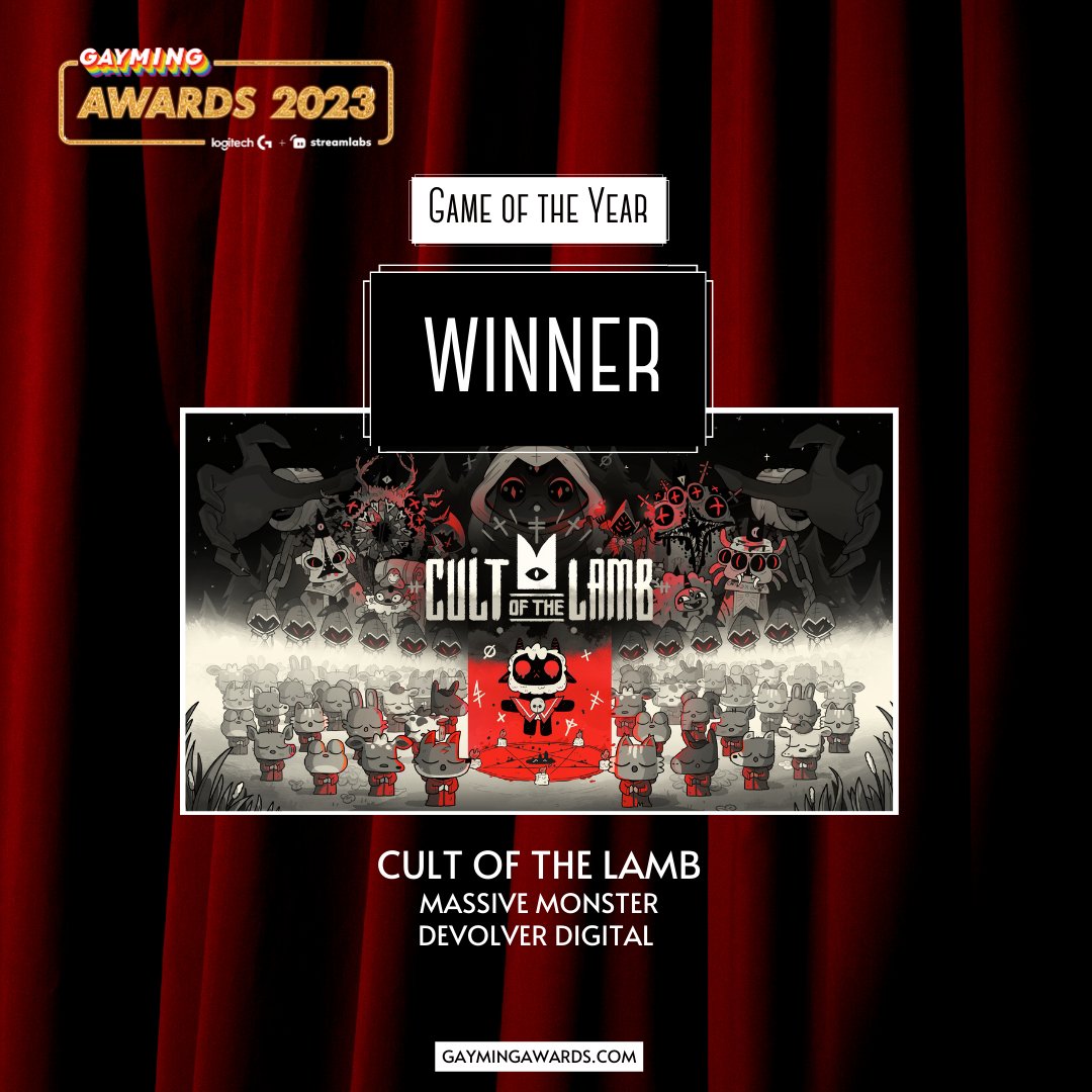 gaymingmag's tweet photo. Bow down, because our Game of the Year 2023 is Cult of the Lamb!

Congratulations to the teams at @MassiveMonster and @devolverdigital 👏 #GaymingAwards23 https://t.co/YyN2bUC6HH