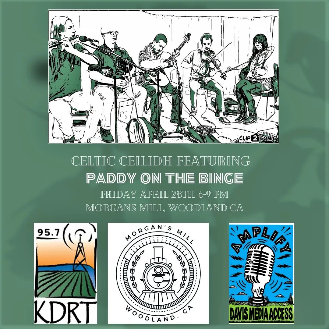 A ceilidh is a Scottish or Irish social gathering, and a great one is coming up this Friday 4/28 in #WoodlandCA

with Paddy on the Binge
Morgan's Mill
6-9 p.m.

Organized by kdrt.org/program/celtic… DJ David Reynolds

#communityradio #localmusic