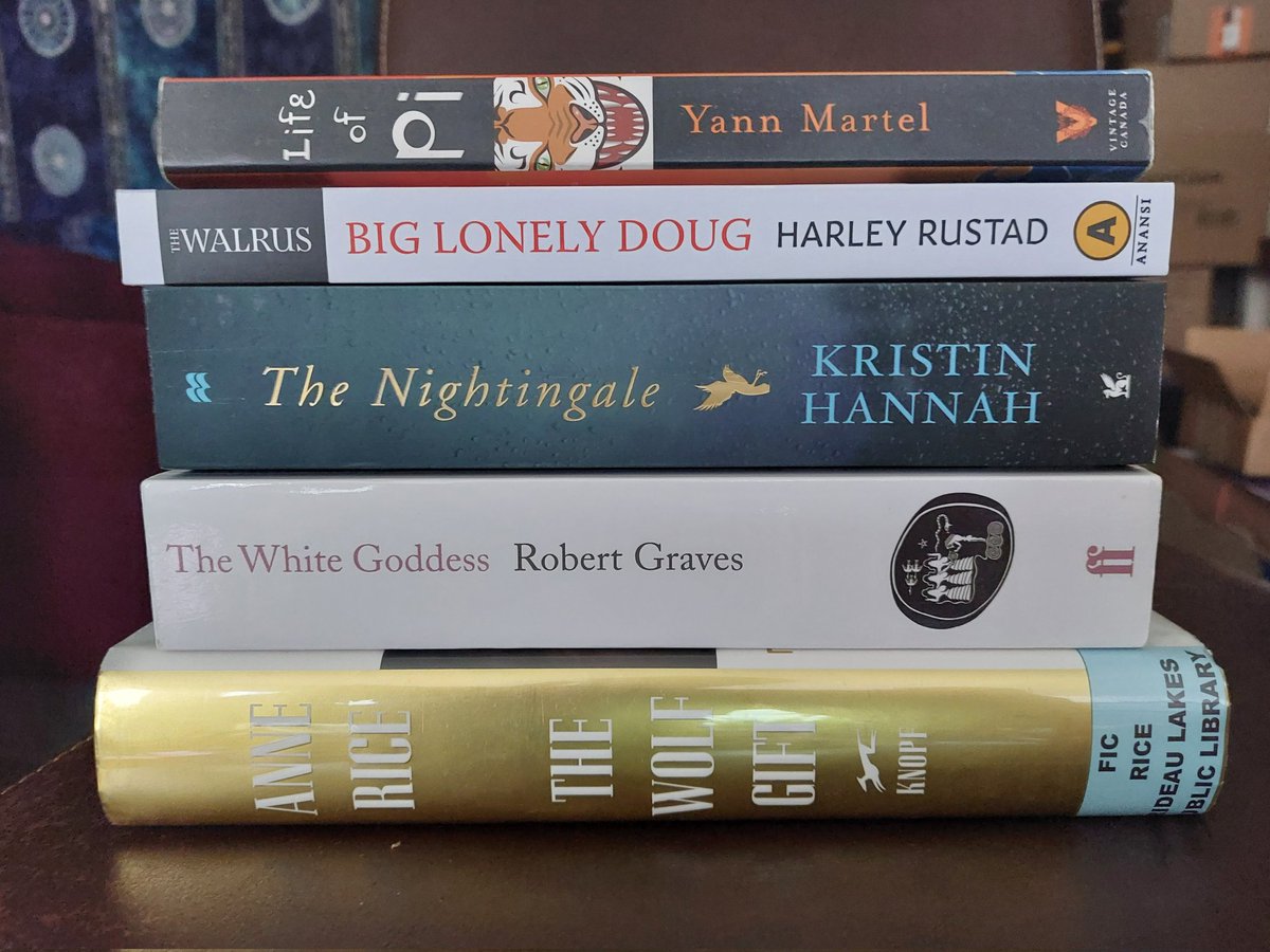 Lacie4Crochet's tweet photo. More awesome #Books added to the #TBR pile 📚 #LifeOfPi #BigLonelyDoug #TheWhiteGoddess #TheNightingale #TheWolfGift (my 1st #HardCopy of an @AnneRiceAuthor #novel - had tons of #SoftCovers & they are lost to the past) 🌸 #Authors #Stories #LostInBooks #BookClub #Reading ☕️☔️ https://t.co/KXPLNX4USG
