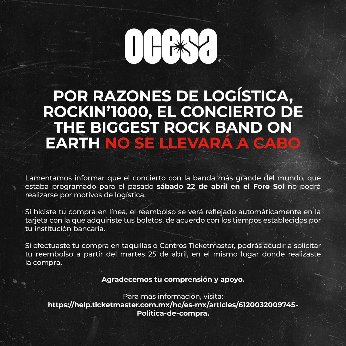 ocesa_rock's tweet photo. 🚨AVISO IMPORTANTE🚨 https://t.co/v7D9tlOu42