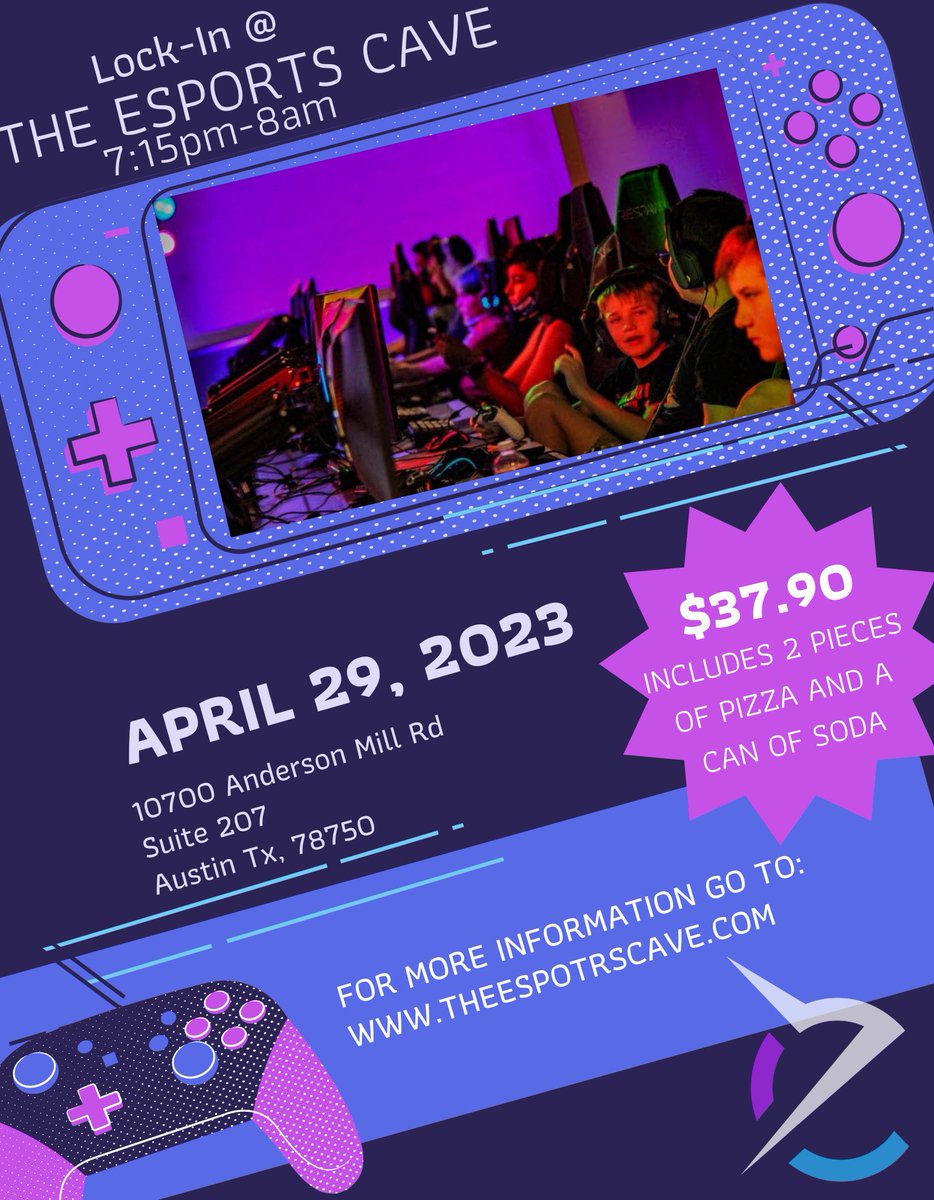 theesportscave's tweet photo. 🌙 Lock-in gaming night, Apr 29, 7:15pm-8am! 🎮 Unlimited games, snacks for sale, & $37.90 entry includes 2 pizza slices🍕+ can of soda🥤
#GamingLockIn #EsportsCave #LockInEvent #GamingAllNight #GamerHangout #PizzaAndGames #GamingCommunity #GamingNight #EsportsLockIn https://t.co/NAhNejZL2L