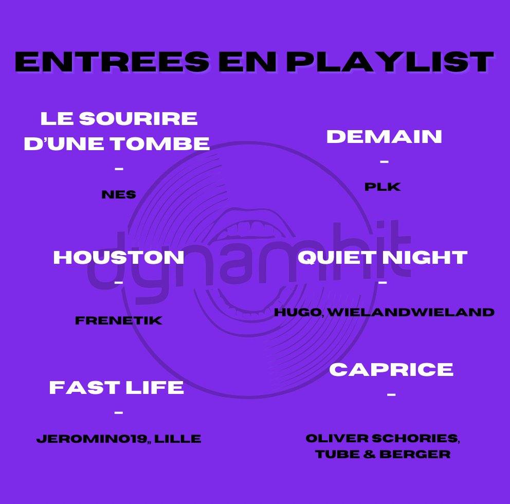 Dynam_Hit's tweet image. DYNAM'HIT vous propose son entrée en playlist de la semaine !
Bonne écoute.