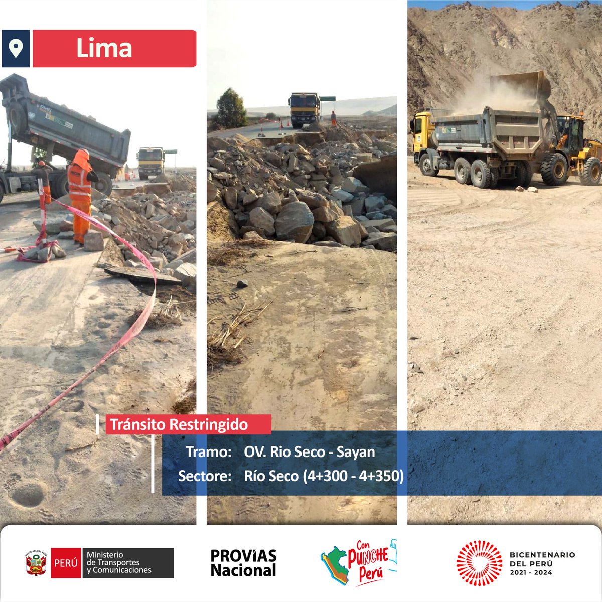 ProviasNac_Peru's tweet photo. #Lima | 💪¡Seguimos con los trabajos!
🚜Maquinaria se encuentra en el km 4 del tramo Ov. Rio Seco - Sayán, realizando trabajos de restauración localizada en la carretera, luego de la pérdida de la plataforma producto de huaycos ocasionados por las lluvias en la zona.
#MTContigo https://t.co/esjAaWt4HK
