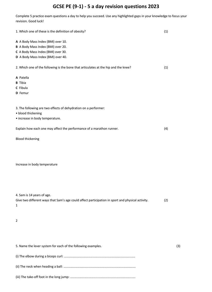 SPH_PE's tweet image. Day 7

AQA GCSE PE Revision - 5 a day questions! 

...Answers on the second picture #AQAGCSEPE #Revision #TeamSPH