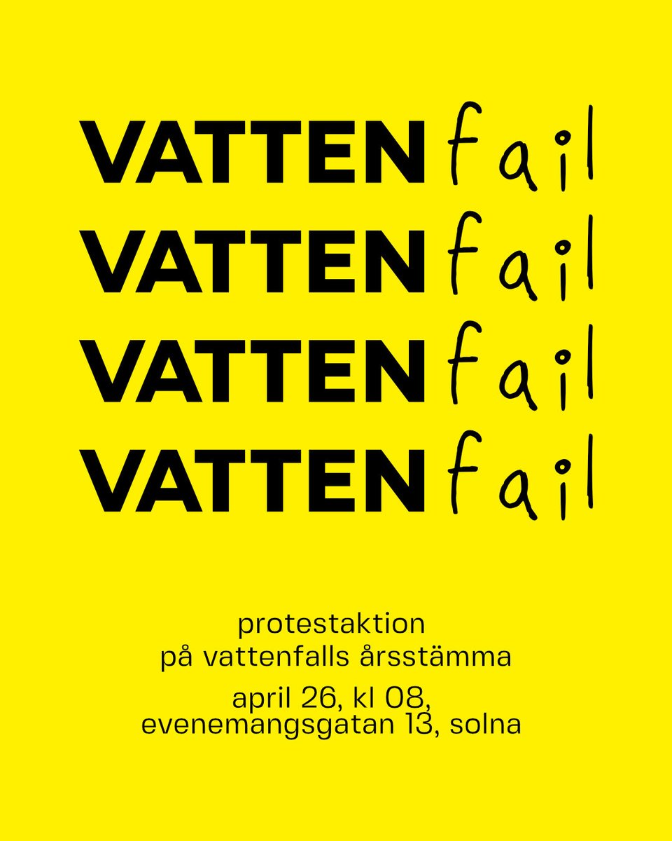 Kom och demonstrera mot Vattenfalls greenwashing utanför deras årsstämma på onsdag! Nu kräver vi ett slut för deras klimatskadliga förbränning av skoglig biomassa och kol. Klimatkrisen måste behandlas som en kris. #Vattenfail #ForestsAreNotRenewable