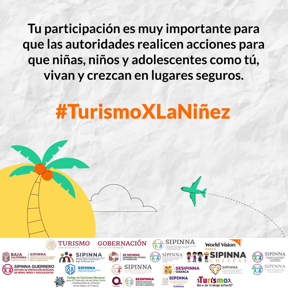 SIPINNA_MX's tweet photo. Si tienes entre 6 y 17 años, participa en la Consulta Nacional Destinos Turísticos Seguros para #Niñas, #Niños y #Adolescentes.  

Visita: https://t.co/J3n3IfmFrV 

¡Comparte tus propuestas para que las #NNA crezcan en lugares seguros!  #TurismoXLaNiñez

@SECTUR_mx
@WorldVisionMx https://t.co/bxxAg4xoQ9