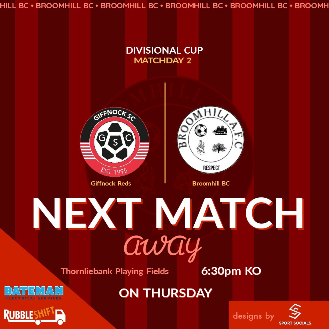 ⚽️ | 𝐃𝐈𝐕𝐈𝐒𝐈𝐎𝐍𝐀𝐋 𝐂𝐔𝐏
After a disappointing defeat on Saturday we look to rectify our performance on Thursday as we travel to Glasgow to play Giffnock in our second game of the divisional cup.