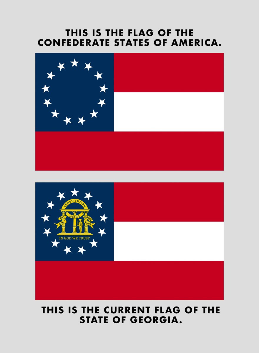 It’s unbelievable that Georgia’s state flag is literally the Confederate States of America’s flag. AND! that this became the flag only 20 years ago.

But also, Arkansas’s flag overtly honors the Confederacy &amp; it (the current flag in 2023) was designed by the KKK.