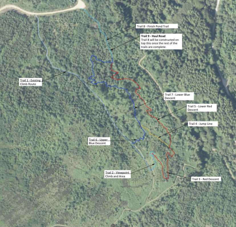 Phase 01 - Trails CRC’s exciting design compromises an intermediate flow style trail (blue graded), an advanced red trail (red graded) and jump line as well as upgrading the existing climb.