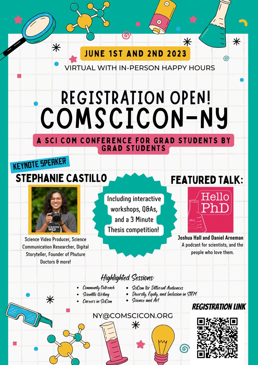 ComSciCon-NY 2023 Featuring <a href="/PhutureDoctors/">Stephanie Castillo, Ph.D.</a> as our keynote speaker, <a href="/HelloPhD/">Hello PhD</a> for a featured talk on podcasting, <a href="/GeeknProud42/">Dr Claire Malone FRSA</a> to address DEI in SciComm, Tom from <a href="/CornellCNF/">Cornell NanoScale Facility</a> to discuss creating effective scientific demos, and much more!