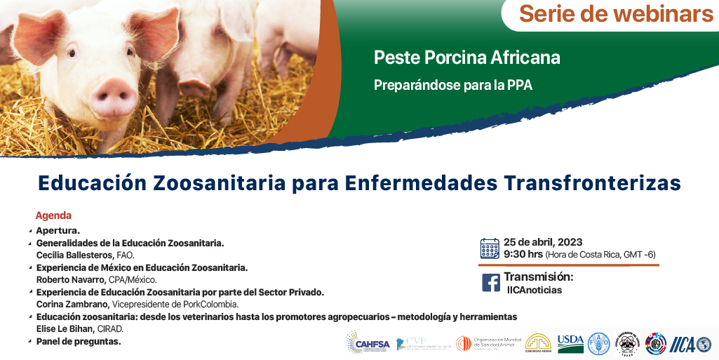 IICAnoticias's tweet photo. #Mañana
#Webinar  🐖Educación Zoosanitaria para Enfermedades Transfronterizas

🗓️ 25 de abril, 2023
⏰ 9:30 hrs (GMT -6)

📺 Transmisiones:
Español: https://t.co/VcGIyyLpqZ
Inglés: https://t.co/TJ2CdlmYkc
Portugués: https://t.co/k2rV9gqzlr
Francés: https://t.co/tOB94vx7xf https://t.co/WihJuUHgiI