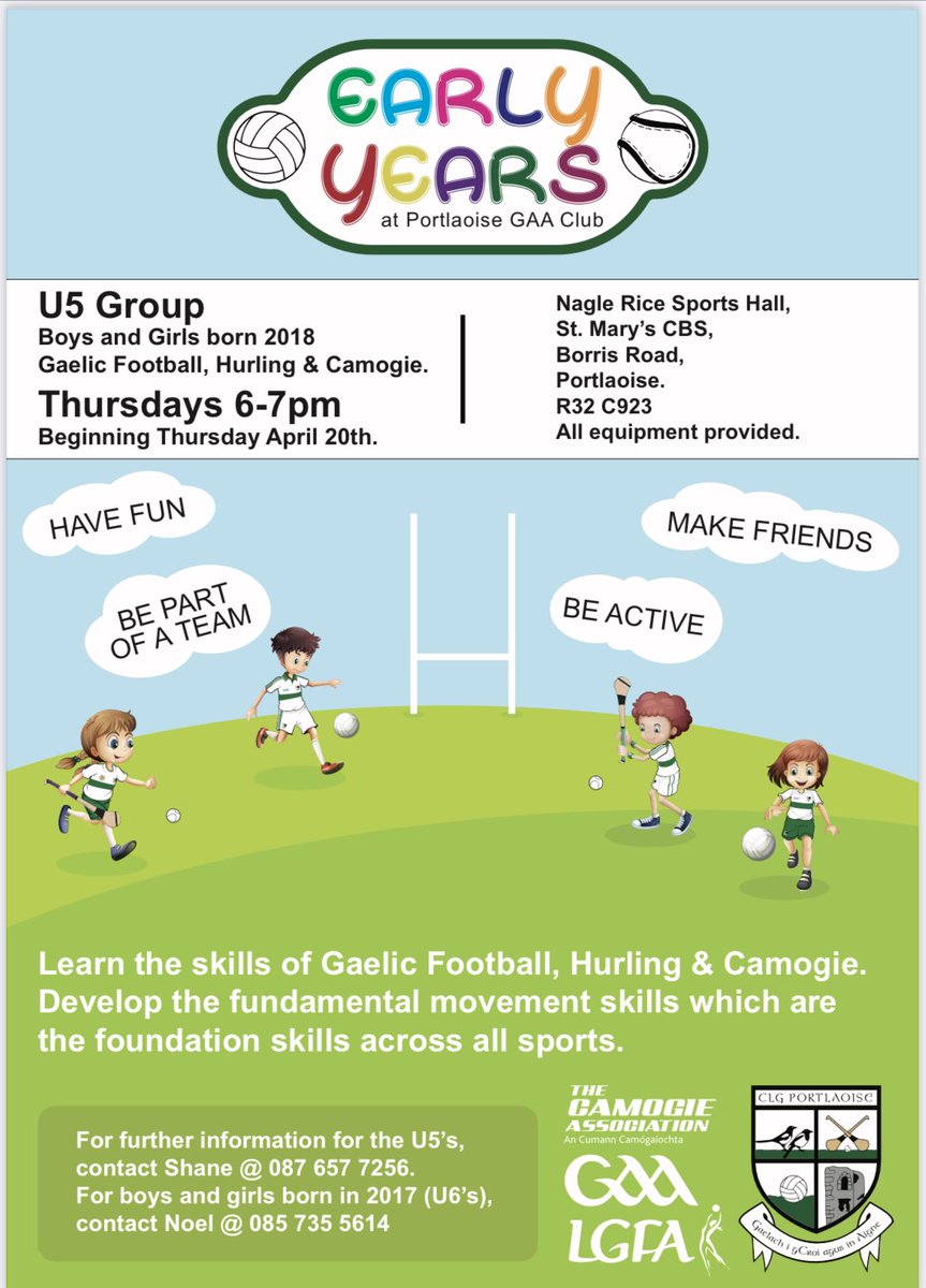 Our U5 nursery for boys and girls born in 2018 continues this Thursday night 6-7pm.  Just turn up on the night and join in the fun. Details below. 

Click on this link to register:
 forms.gle/7dmUog9MrAw2FW…