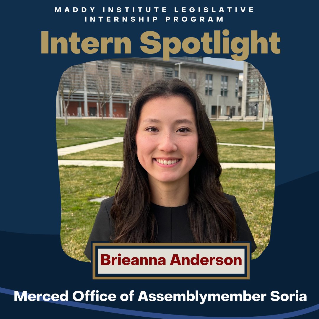 MaddyInstitute's tweet photo. Meet Brieanna Anderson, one of our Maddy Interns from UC Merced interning with the Merced Office of Assemblymember Soria!
Visit our website to learn more about Brieanna and the Internship Program's application process! #maddyintern #internspotlight #centralvalley https://t.co/msAZvKaMNc