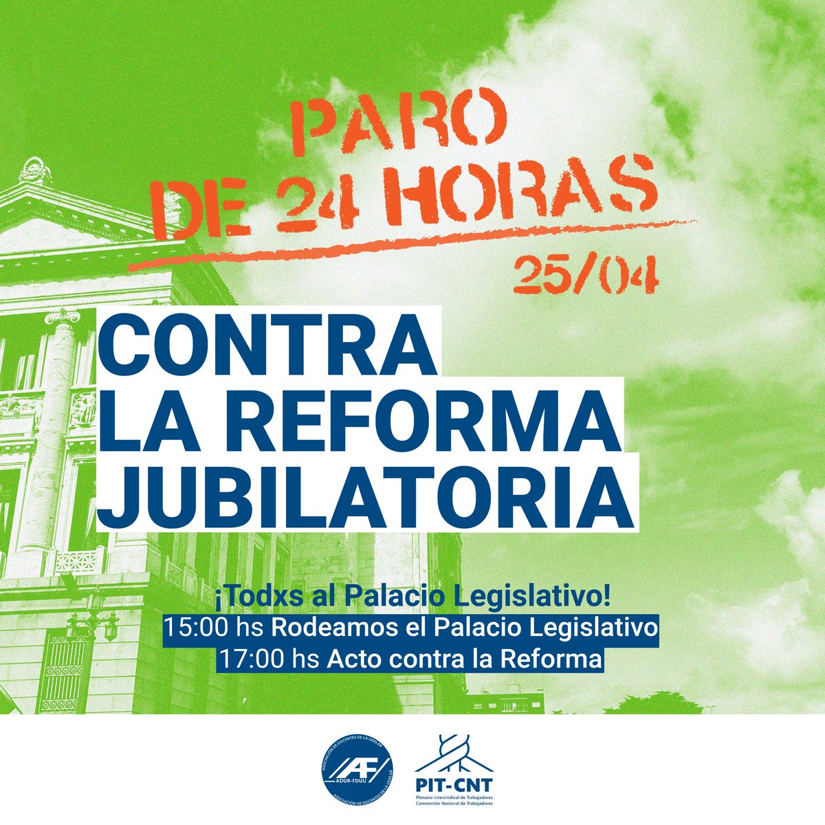 adur_udelar's tweet photo. CAMBIO ⌚  de HORA
Mañana 15hs ⌚ nos movilizamos con @PITCNT1  Docentes de la Udelar en Defensa de la Seguridad Social. #QueNoTeRobenElFuturo #circular https://t.co/nq5Q1YvaiV