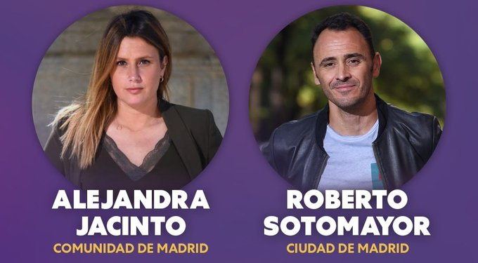 AngGomz's tweet photo. A Alejandra Jacinto y Roberto Sotomayor, candidatos de UP por Madrid no los saca Ferreras en La Sexta. Los tienen vetados.  Por eso lo único que nos queda es darles la visibilidad que les niegan https://t.co/KYtBDf18YX