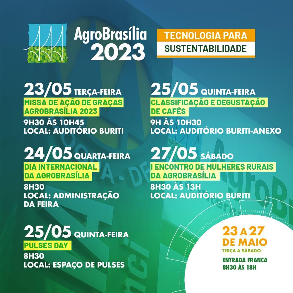 A #AgroBrasília, de 23 até 27 de maio, está cada vez mais próxima.
Na imagem desta publicação há a programação do evento. #agrobrasilia #agrobrasilia2023 #programação #agronegócio #tecnologia #sustentabilidade