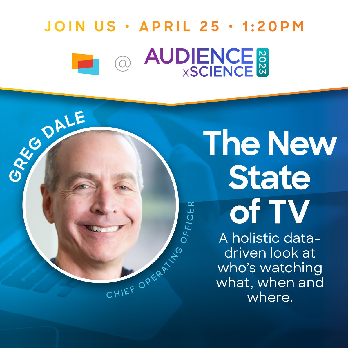 Comscore's tweet photo. What is The New State of TV? 📺
If you're heading to the @the_ARF AUDIENCExSCIENCE conference tomorrow 👋 join us and our COO Gergory Dale at the "State of the Union" track at 1:20pm ET.
Further details at ➡ https://t.co/6B6W2l5V80
#ARF2023 #mediameasurement #AudienceXScience https://t.co/ZPsrSnQqt2