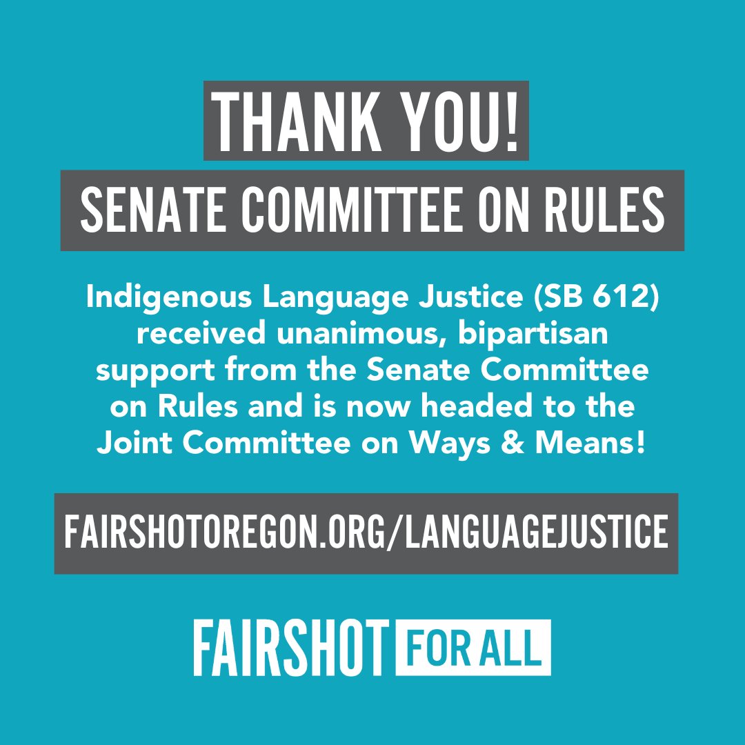 FairShotOR's tweet photo. We love to see it unanimous, bipartisan support for #IndigenousLanguageJustice! 👏👏👏 SB 612 is now headed to the Joint Committee on Ways & Means.
#ThisIsOurShot #orpol #orleg https://t.co/hcgvzIFeaL